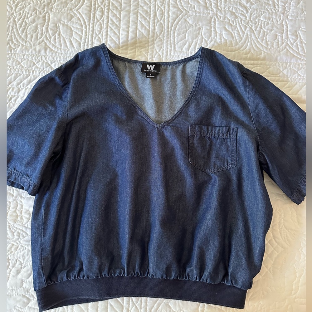 Worth cropped chambray top. Worn once. Size small